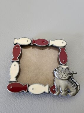 Vintage Cat & Fish Decorative Photo Frame - Red and Cream